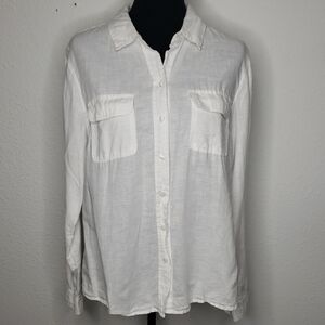 Saint Tropez West Womens Linen Cotton Buttong Up Top Size L Coastal White Mature